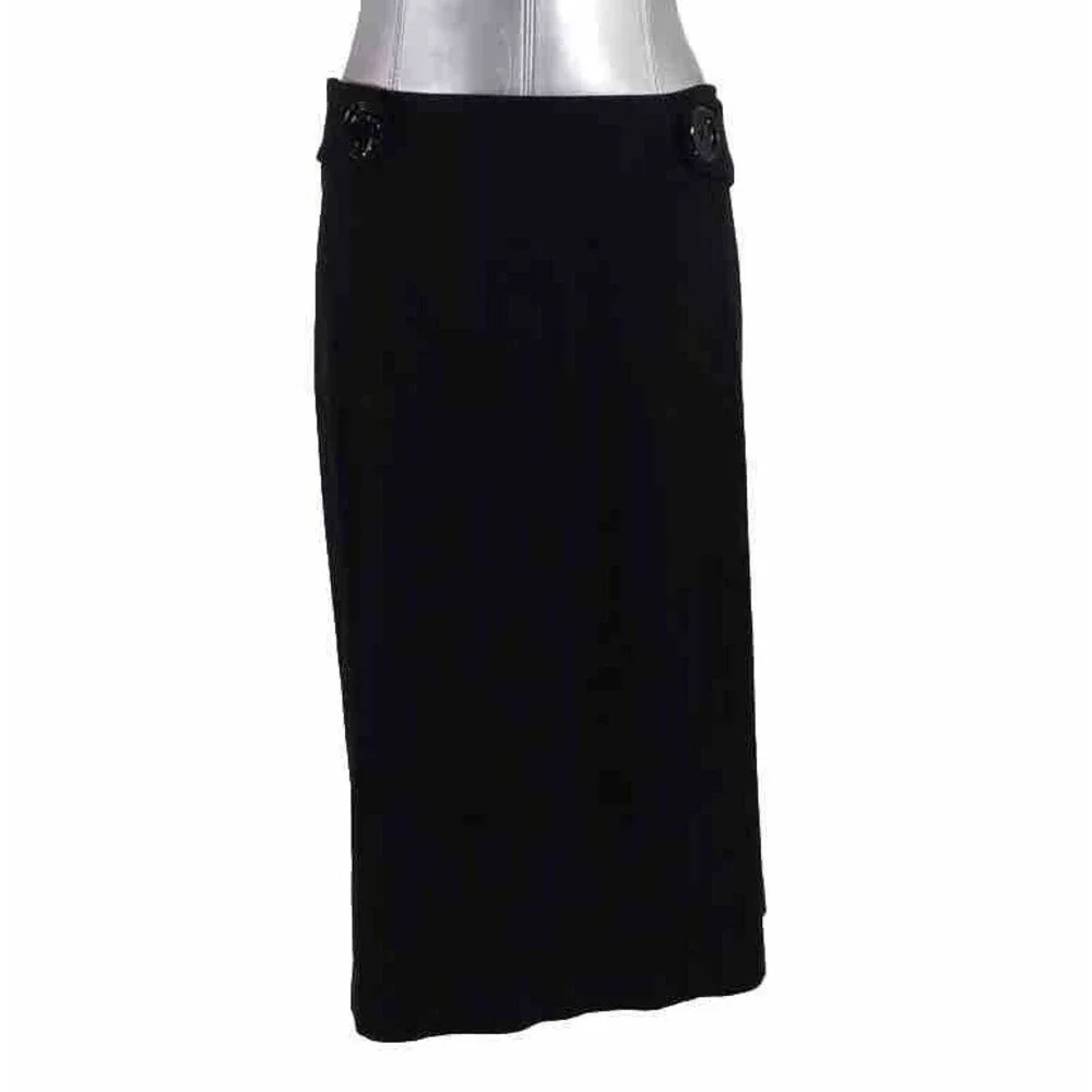 Anne Klein Skirt Size 2X Black‎ Straight Button Stretch Double Kick Split Back